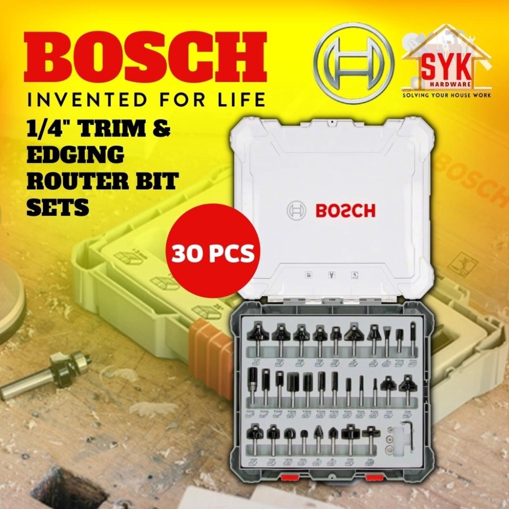 SYK Bosch 30pcs Trim and Edging Router Bit Sets Woodworking Tool Wood Drill Bit Set Trimmer Wood 2607017476 / 2607017474
