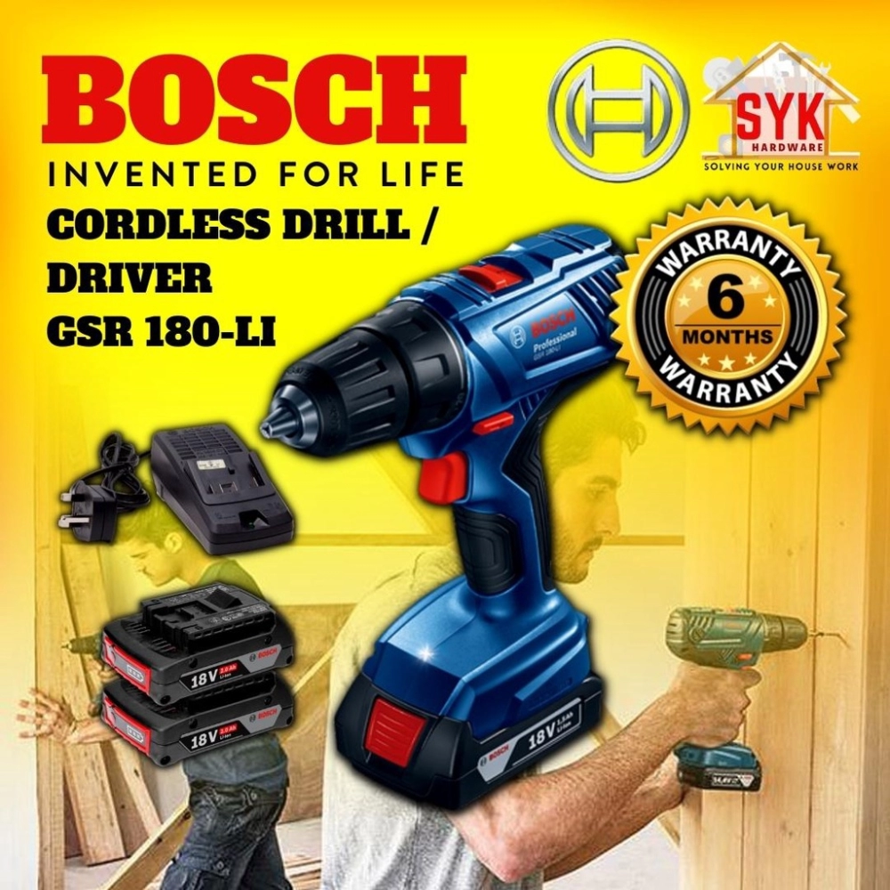 SYK BOSCH GSR 180-LI Brushless Motor Cordless Drill Screw Driver Mesin Gerudi Bateri Mudah Alih - 06019F81L0