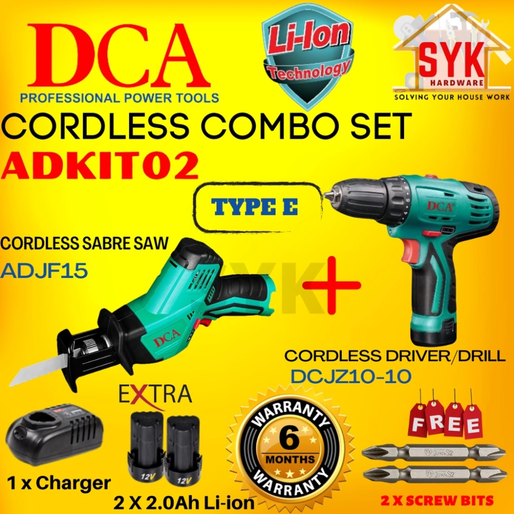 SYK DCA ADKIT02 Cordless ADJF15 Sabre Saw Cordless DCJZ10-10  Driver Drill Combo Kit 12V (FREE GIFT)