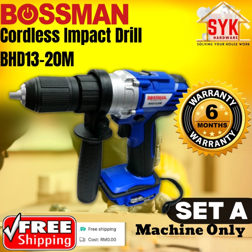SYK (Free Shipping)BOSSMAN Cordless Impact Drill BHD13-20M Impact Drill Portable Mesin Gerudi Menggunakan Bateri