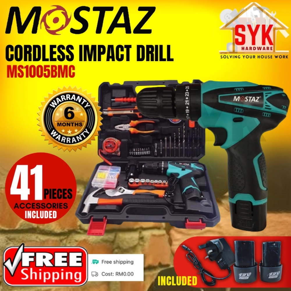 SYK (FREE SHIPPING) MOSTAZ MS1005BMC Cordless Impact Drill / Cordless Drill Set / Cordless Driver Drill Set (12V)