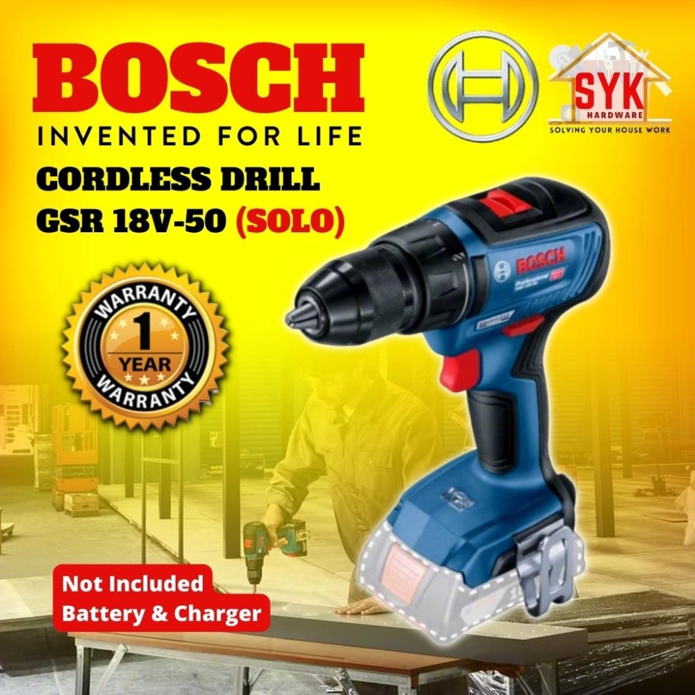 SYK BOSCH GSR 18V-50 (SOLO) Brushless Motor Cordless Drill Driver Screw Driver 18V Mesin Gerudi Bateri - 06019H5082