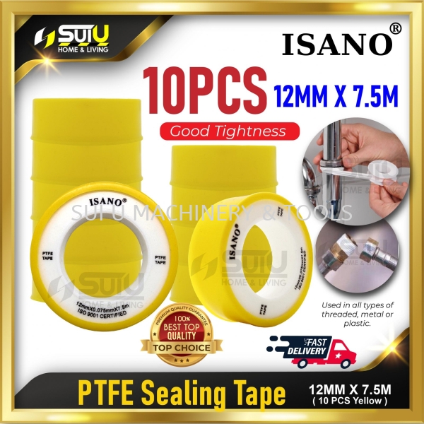 ISANO 12MM x 7.5MM 10 PCS PTFE Sealing Tape (Yellow) Sealing Tape Accessories Kuala Lumpur (KL), Malaysia, Selangor, Setapak Supplier, Suppliers, Supply, Supplies | Sui U Machinery & Tools (M) Sdn Bhd