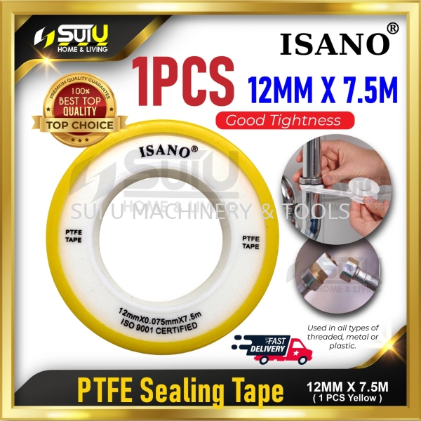 ISANO 12MM x 7.5MM 1 PCS PTFE Sealing Tape (Yellow) Sealing Tape Accessories Kuala Lumpur (KL), Malaysia, Selangor, Setapak Supplier, Suppliers, Supply, Supplies | Sui U Machinery & Tools (M) Sdn Bhd