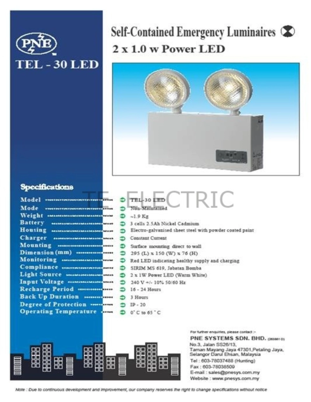 PNE TEL - 30 LED EMERGENCY LIGHT SELF CONTAINED LUMINAIRE TWIN LAMP TYPE BOMBA APPROVED