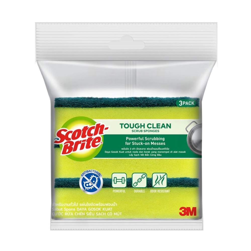 Scotch Brite Tough Clean Scrub Sponges 3pcs