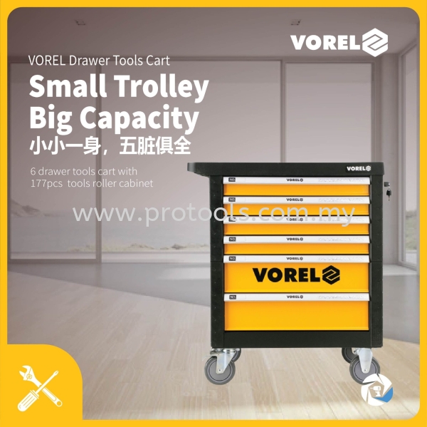 VOREL YT-58540 6 DRAWERS TOOL CART WITH 177PCS TOOLS HARDWARE HANDTOOLS Johor Bahru (JB), Malaysia, Senai Supplier, Suppliers, Supply, Supplies | Protools Hardware Sdn Bhd