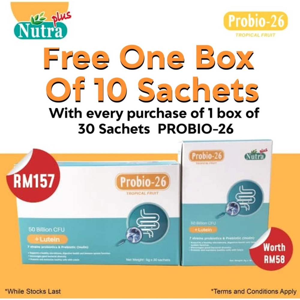 NUTRAPLUS PROBIO-26 | 3-in-1 Premium Formula of Probiotics, Prebiotics & Lutein | 50 BILLION CFU