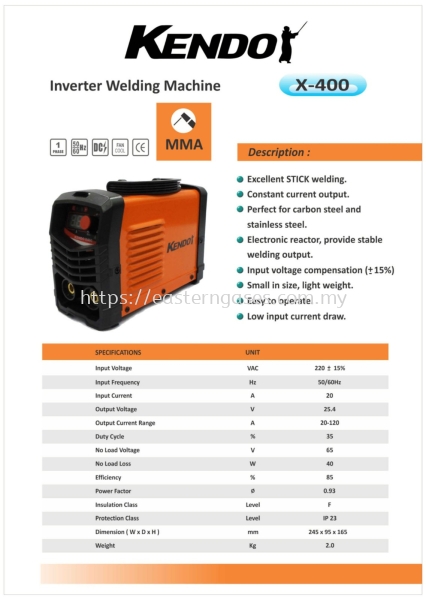 KENDO INVERTER MMA WELDING MACHINE X-400 KENDO WELDING MACHINE Selangor, Malaysia, Kuala Lumpur (KL), Klang Supplier, Suppliers, Supply, Supplies | Eastern Gases Trading Sdn Bhd