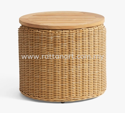 RATTAN SIDE TABLE/ LAUNDRY BASKET WITH WOODEN COVER