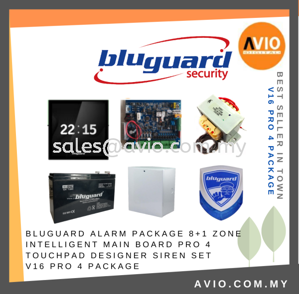 Bluguard Wired Alarm Package Pro 4 Touch Pad Touch Sceen 8+1 Zone BLU-V16T-SP04 V16 PRO 4 PACKAGE Wired Alarm BLUGUARD Johor Bahru (JB), Kempas, Johor Jaya Supplier, Suppliers, Supply, Supplies | Avio Digital