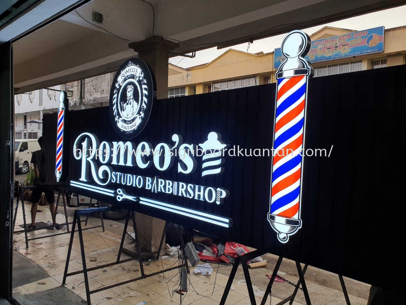 ROMEO'S STUDIO BARBERSHOP ALUMINIUM PANEL 3D LED BOX UP SIGNAGE 