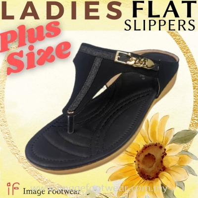 PlusSize Women Flat Slipper- PS-833-6 BLACK Colour