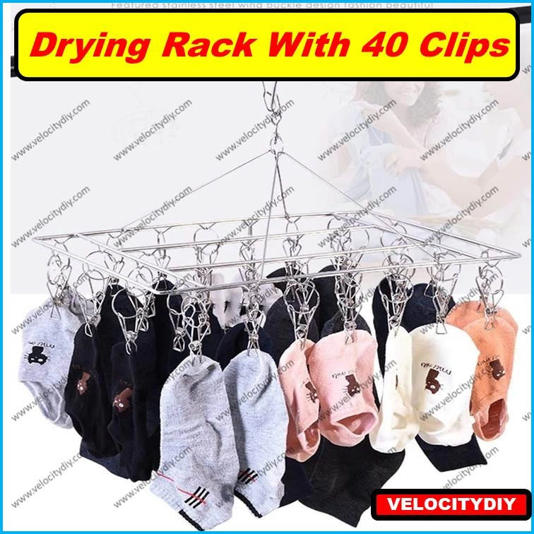 （不锈钢袜架）Stainless Steel Sock Drying Rack with 40 Clips