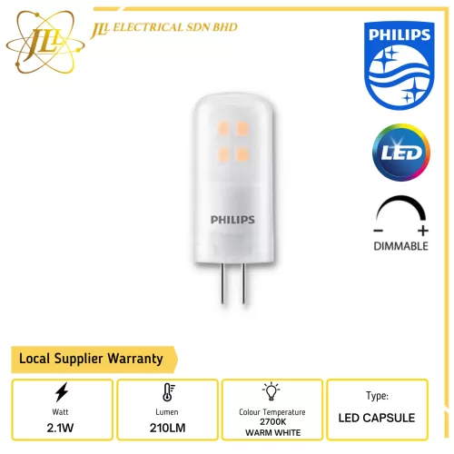 PHILIPS COREPRO G4 2.1W 210LM 2700K WARM WHITE DIMMABLE LED CAPSULE Kuala  Lumpur (KL), Selangor, Malaysia Supplier, Supply, Supplies, Distributor |  JLL Electrical Sdn Bhd