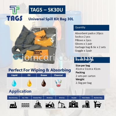 TAGS-SK30U Universal Spill Kit Bag 30L (Liquid, oil & Grease)
