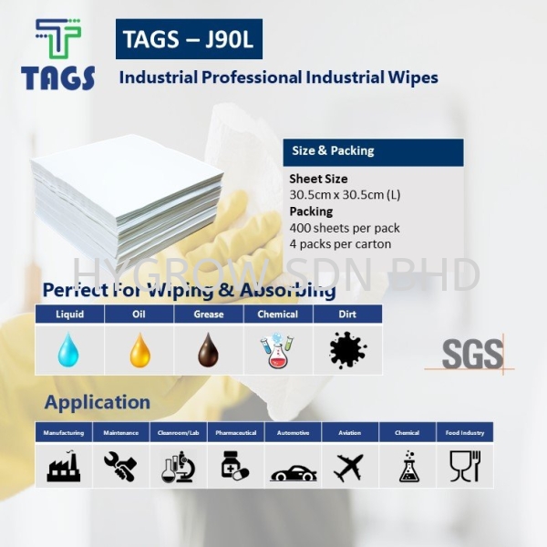 TAGS-J90L Industrial Professional Industrial Wipes (400 Sheets per Pack)  Wipes Selangor, Malaysia, Kuala Lumpur (KL), Penang, Kajang, Ayer Itam Supplier, Suppliers, Supply, Supplies | Hygrow Sdn Bhd