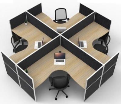 4 Cluster office workstation with full board partition in privacy workspace
