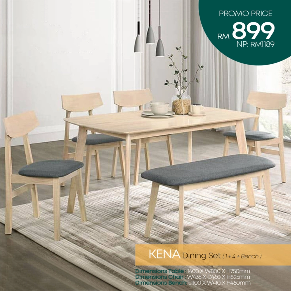 KENA Dining Set (1 + 4 + Bench) 