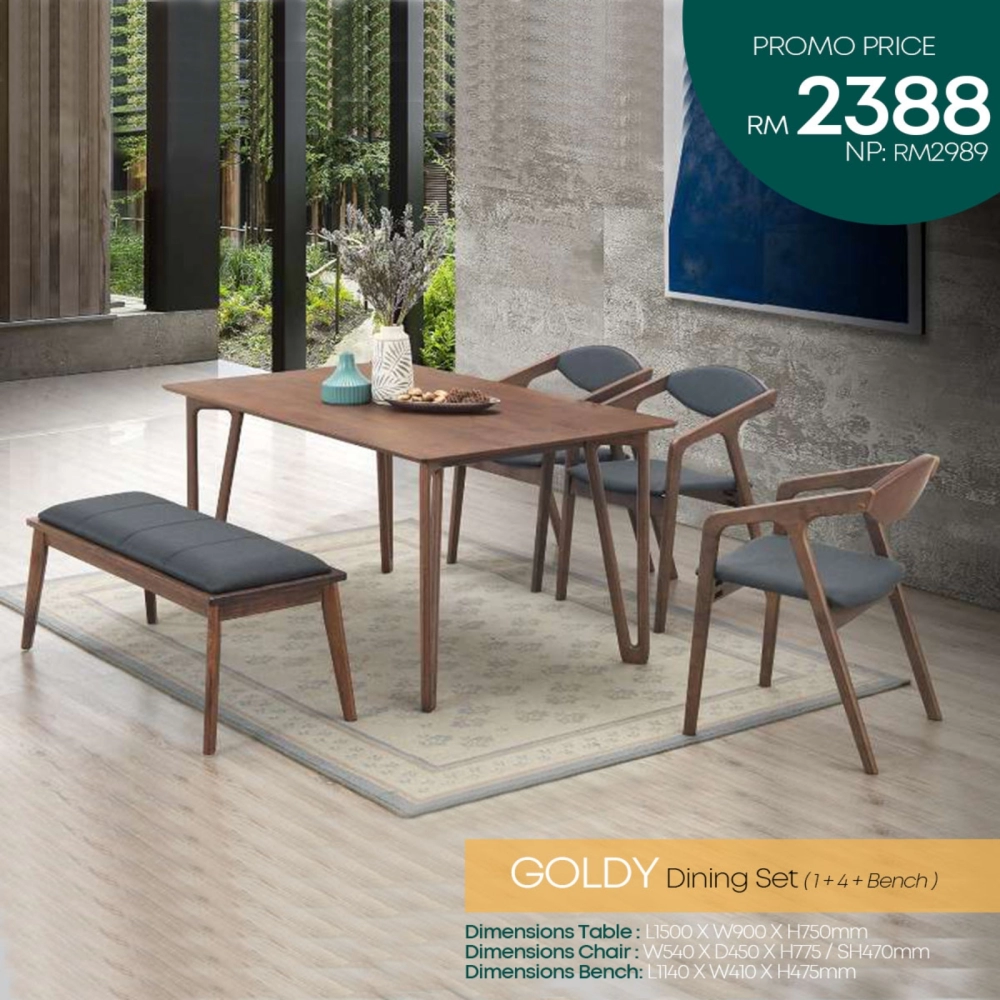 GOLDY Dining Set (1 + 4 + Bench) 