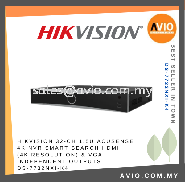 Hikvision 32CH 32 Channel 1.5U AcuSense 4K 8MP 8 Megapixel IP Network CCTV NVR Recorder 4 HDD Bay 256Mbps DS-7732NXI-K4 NVR NETWORK RECORDER HIKVISION Johor Bahru (JB), Kempas, Johor Jaya Supplier, Suppliers, Supply, Supplies | Avio Digital