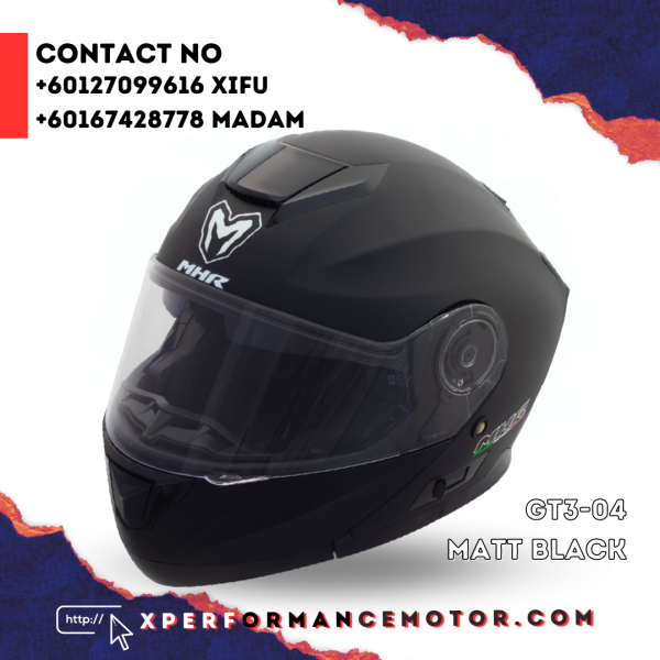 MHR GT3-04 MATT BLACK FLIP UP MHR CATALOG HELMETS Johor Bahru JB Supply Suppliers | X Performance Motor