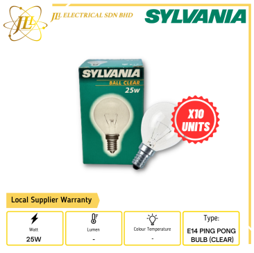 SYLVANIA E14 25W 220-240V PING PONG BULB-CLEAR (X10 UNITS)