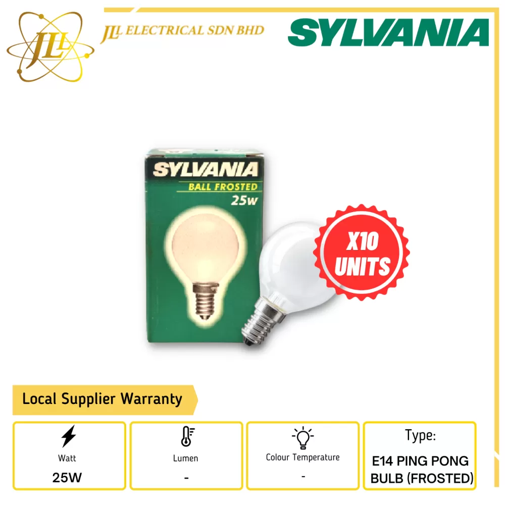 SYLVANIA E14 25W 220-240V PING PONG BULB-FROSTED (X10 UNITS) 
