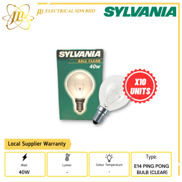 SYLVANIA E14 40W 220-240V PING PONG BULB-CLEAR (X10 UNITS)