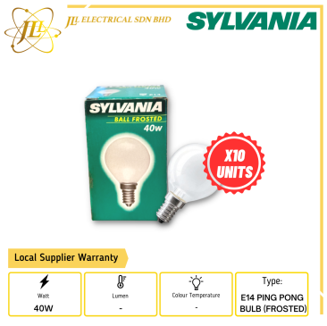 SYLVANIA E14 40W 220-240V PING PONG BULB-FROSTED (X10 UNITS)