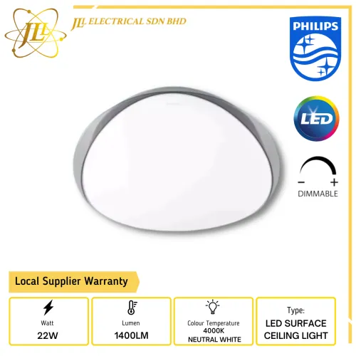 PHILIPS EUCHARIS 61149 22W 400mm LED 3-LEVEL STEP DIM SCENESWITCH 4000K NEUTRAL WHITE LED CEILING LIGHT (CLEAR DECORATION)