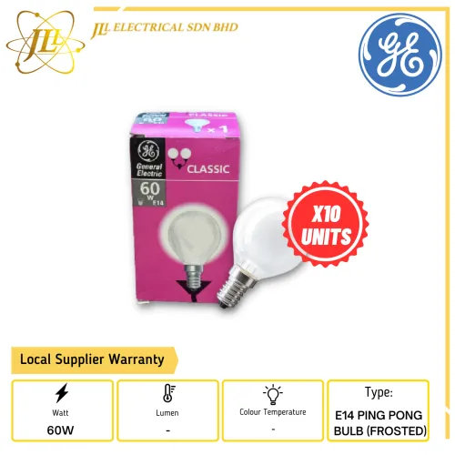 GE E14 60W 240V PING PONG BULB-FROSTED (X10 UNITS)