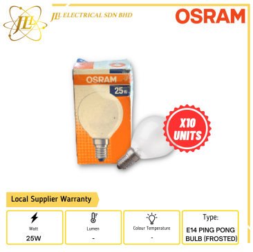 OSRAM E14 25W 240V PING PONG BULB-FROSTED (X10 UNITS)