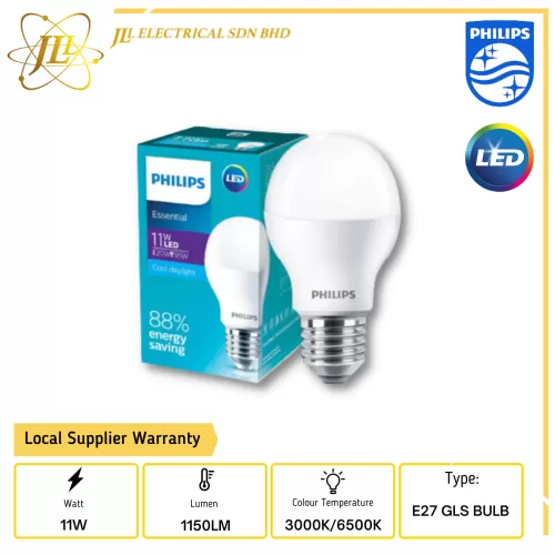 PHILIPS 11W 1150LM E27 LED ESSENTIAL GLS BULB 3000K/6500K 