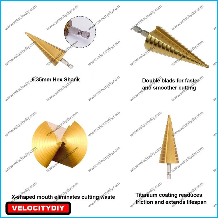 （宝塔钻）Step Drill Bit High Speed Steel HSS Cone Drill Bit Hex Shank Titanium Coated Hole Cutter 3-12mm 4-20mm 4-32mm