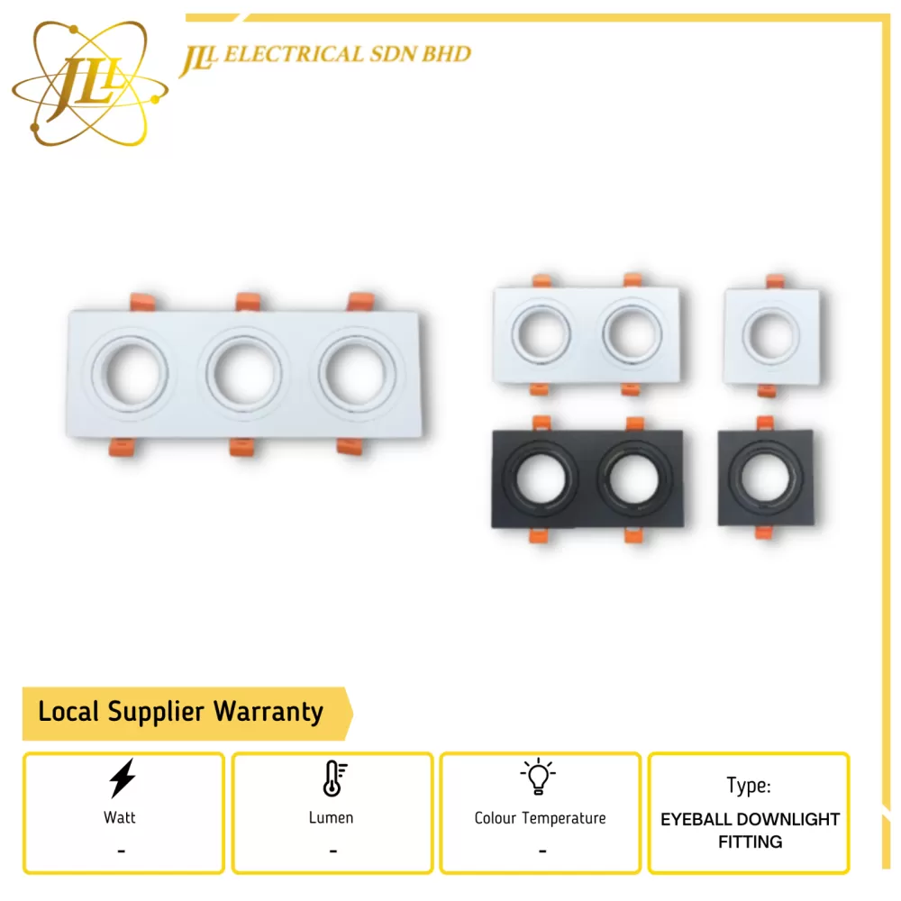 JLUX 1145 RECESSED EYEBALL DOWNLIGHT FITTING ONLY [CUT HOLE 90MM X 90MM 1H /166MM X 90MM 2H/ 253MM X 90MM 3H] [GU10/GU5.3] [BLACK/WHITE]