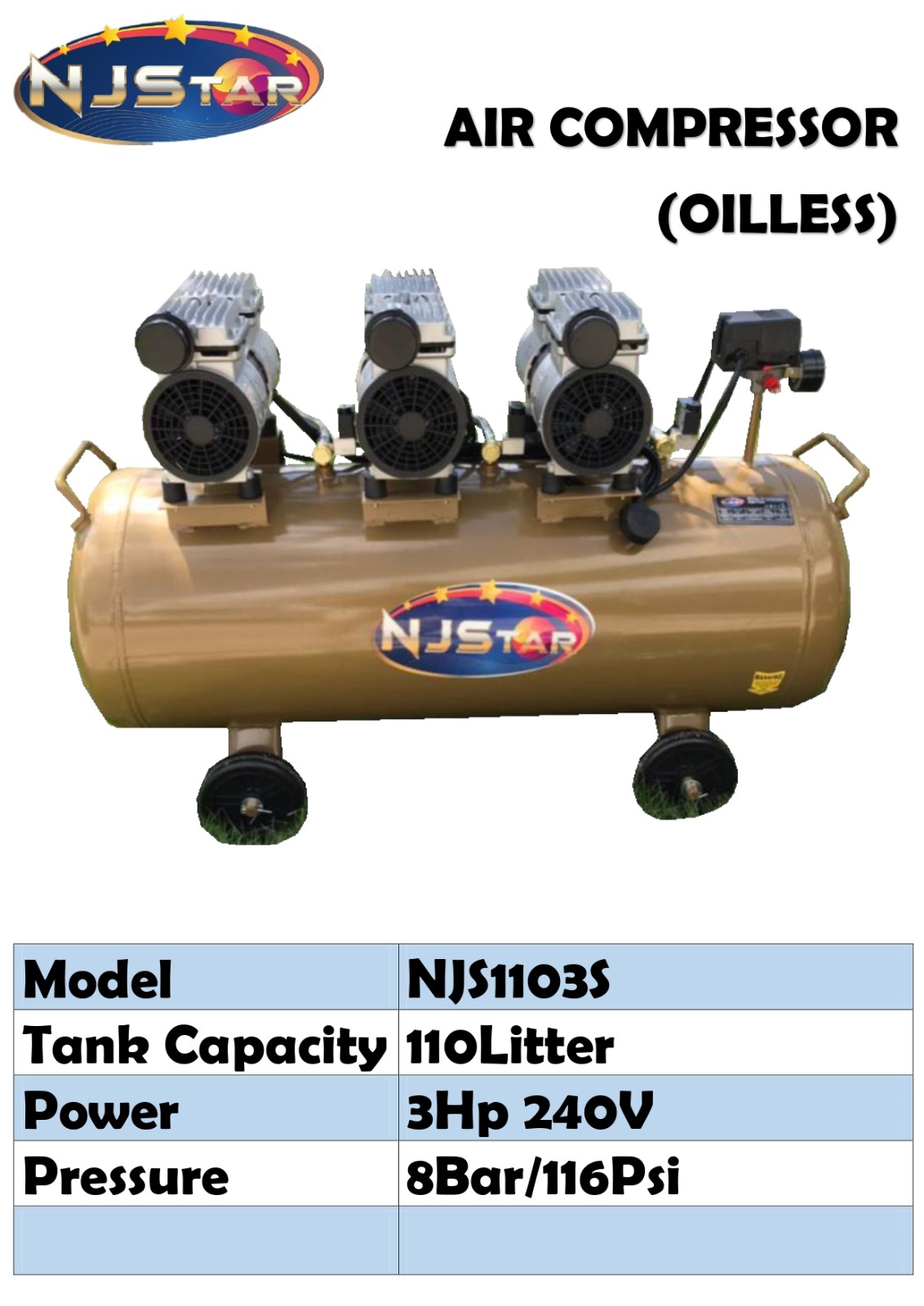 NJSTAR AIR COMPRESSOR NJS1103S(OIL LESS)