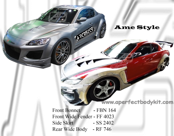 Mazda RX8 2003 Wide Body Front Fender, Side Skirt, Rear Fender Archs (Ame Style) RX8 Mazda Johor Bahru JB Malaysia Body Kits | A Perfect Motor Sport