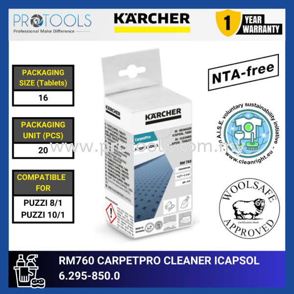 KARCHER TABLET RM760 CARPETPRO CLEANER ICAPSOL 16 TABLETS | 6.295-850.0 | COMPATIBLE FOR PUZZI 8/1 & PUZZI 10/1 Carpet Cleaners Professional Cleaning HOME AND PROFESSIONAL CLEANING Johor Bahru (JB), Malaysia, Senai Supplier, Suppliers, Supply, Supplies | Protools Hardware Sdn Bhd
