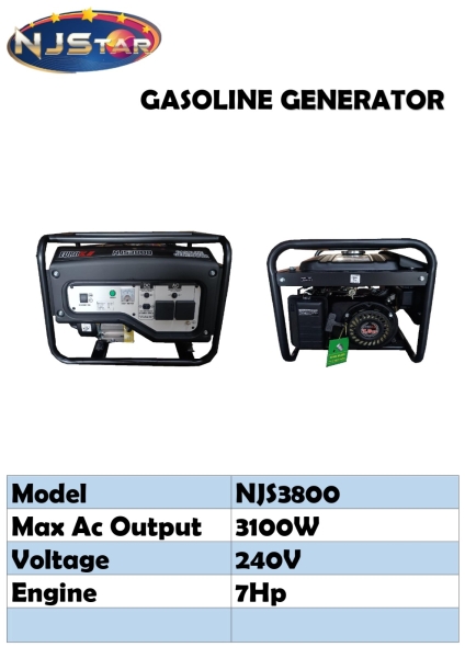 NJSTAR 3000W PETROL GENERATOR NJS3800 PETROL GENERATOR NJSTAR GENERATOR  Johor Bahru (JB), Malaysia, Pontian Supplier, Suppliers, Supply, Supplies | NJS Machinery & Hardware Sdn Bhd