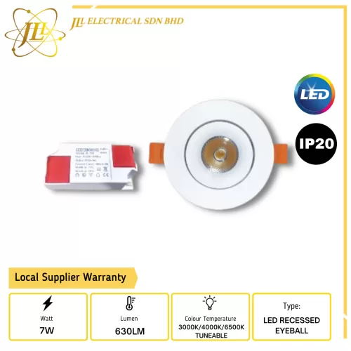 JLUX NC007C 7W 630LM TUNEABLE IP20 WHITE LED RECESSED EYEBALL