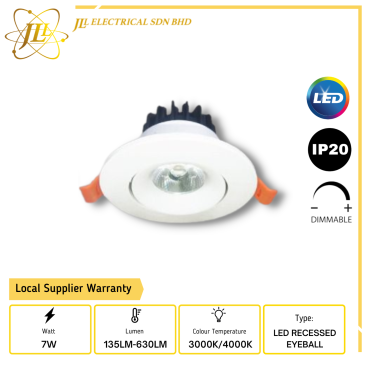 JLUX NC007D 7W 135LM-630LM IP20 DIMMABLE WHITE LED RECESSED EYEBALL [3000K/4000K]