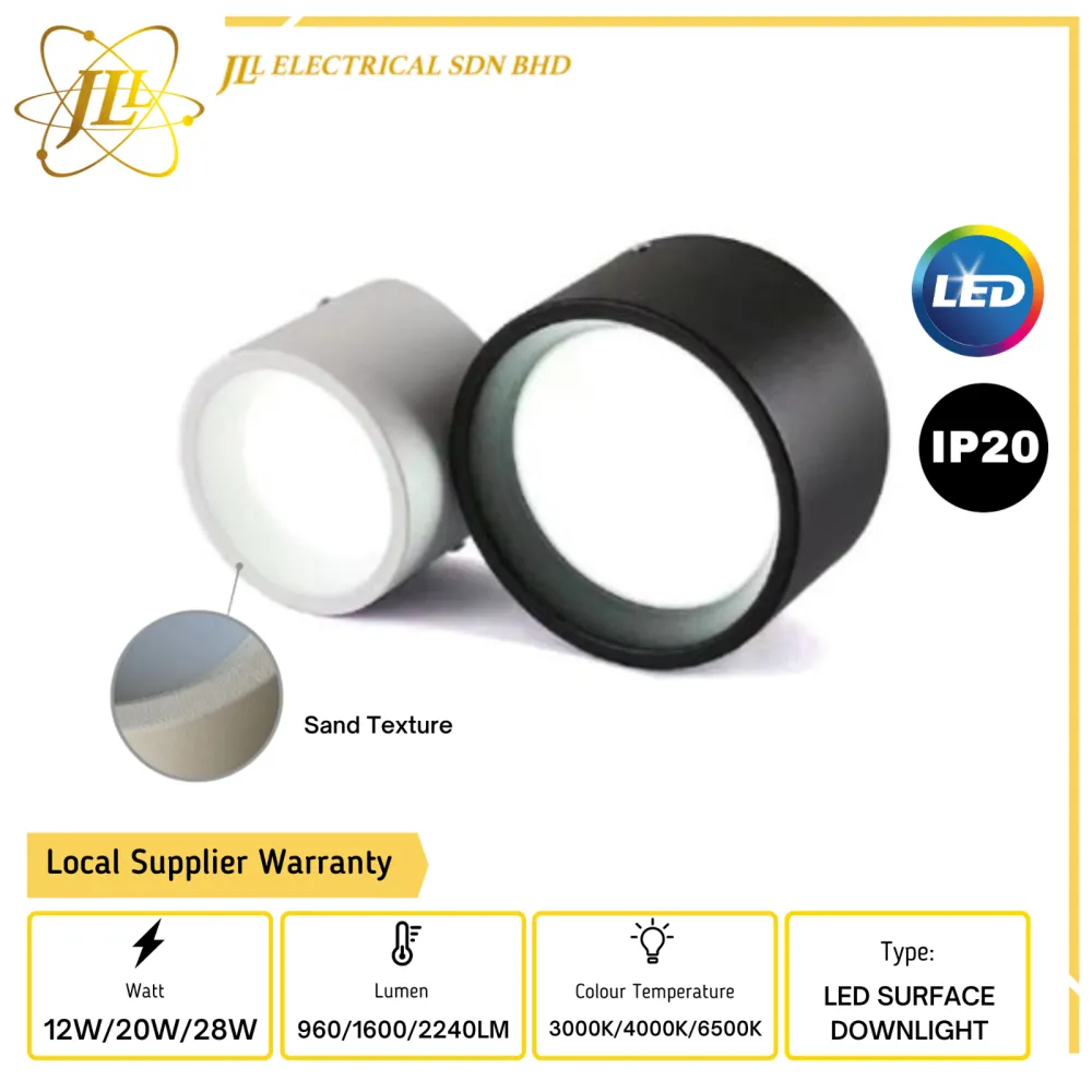 JLUX MF AC165-265V IP20 LED SURFACE DOWNLIGHT [12W 4.13"/20W 5.51''/28W 7''] [3000K/4000K/6000K] [BLACK/WHITE]