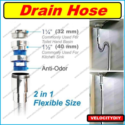 （厨房浴室排污软管）Flexible Drain Hose Basin Drain Hose Sink Strainer Hose Anti-Odor 32mm 40mm