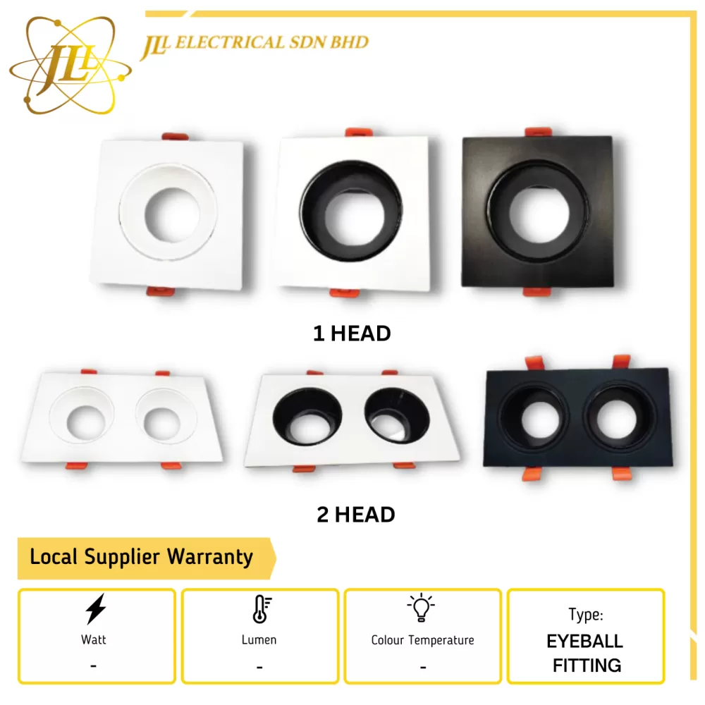 JLUX JL12-SQ GU10 EYEBALL FITTING ONLY [CUT HOLE 75MM X 75MM 1H/ 155MM X 80MM 2H] [BLACK/WHITE/WHITE+BLACK]