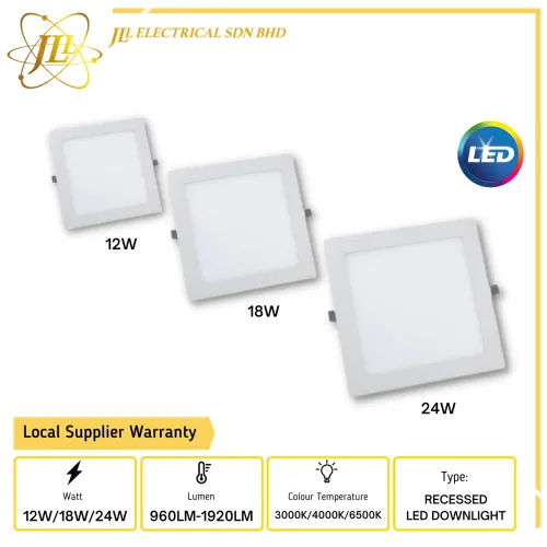 JLUX DL88 IP20 SQUARE LED RECESSED DOWNLIGHT [12W 4.33''/18W 5.51''/24W 7.28''] [3000K/4000K/6500K]