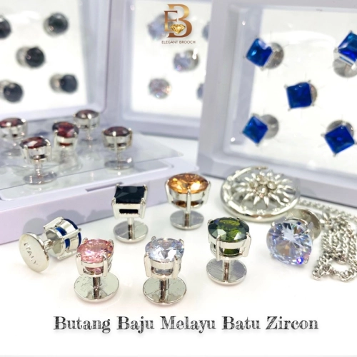 Elegant Brooch [FREE BOX] Butang Baju Melayu Batu Zircon Nikah Button Malay Kerongsang Lelaki Butang Baju