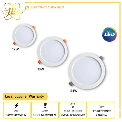 JLUX DL99 IP20 ROUND LED RECESSED DOWNLIGHT [12W 4.33''/18W 5.51''/24W 7.28''] [3000K/4000K/6500K]