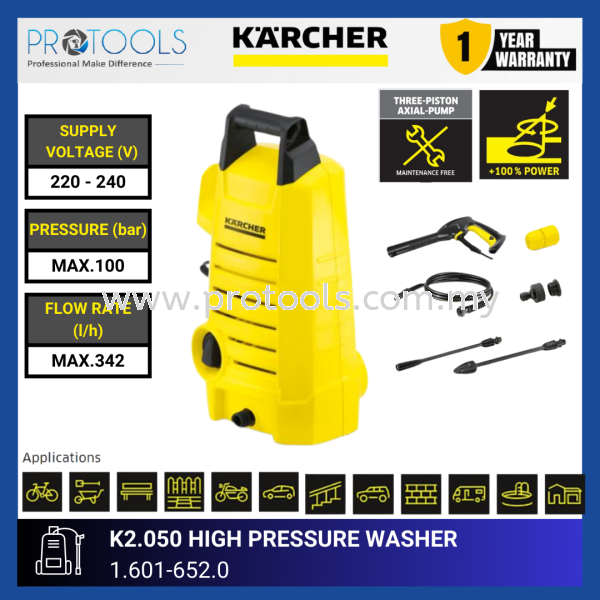 KARCHER K2.050 HIGH PRESSURE WASHER | 1.601-652.0 High Pressure Cleaners Home Cleaning HOME AND PROFESSIONAL CLEANING Johor Bahru (JB), Malaysia, Senai Supplier, Suppliers, Supply, Supplies | Protools Hardware Sdn Bhd