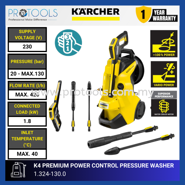 KARCHER K4 PREMIUM POWER CONTROL HIGH PRESSURE CLEANER | 1.324-130.0 High Pressure Cleaners Home Cleaning HOME AND PROFESSIONAL CLEANING Johor Bahru (JB), Malaysia, Senai Supplier, Suppliers, Supply, Supplies | Protools Hardware Sdn Bhd